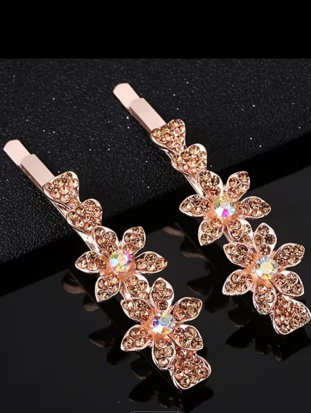 🆕️Champagne Pink Crystal Floral Hair Clips - Pair